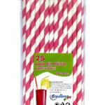 Set 25 paie hartie cu dungi fuchsia