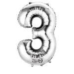 Balon folie cifra 3 argintiu 86 cm
