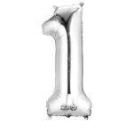 Balon folie cifra 1 argintiu 86 cm