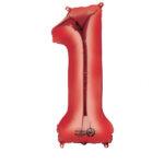 Balon folie cifra 1 rosie 86 cm