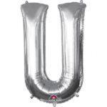 Balon folie argintie litera U 86 cm