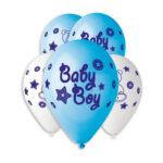 Set 500 baloane alb/bleu 30 cm inscriptionate Baby Boy