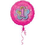 Balon folie 45 cm Happy Pink Flower 1st Birthday Girl