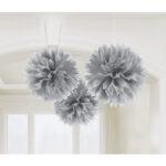 Set 3 decoratiuni party argintii Fluffy, 40.6 cm