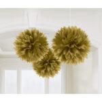 Set 3 decoratiuni party aurii Fluffy, 40.6 cm