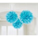 Set 3 decoratiuni party Fluffy blue caraibe, 40.6 cm