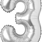 Balon folie argintie cifra 3, 96 cm
