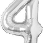 Balon folie argintie cifra 4, 96 cm