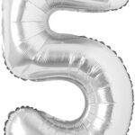 Balon folie argintie cifra 5, 96 cm