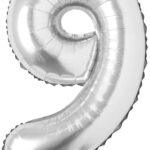 Balon folie argintie cifra 9, 96 cm