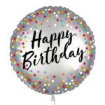 Balon folie silver Happy Birthday Dots 45 cm