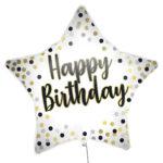 Balon folie stea alba Happy Birthday dots 45 cm