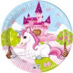 Set 8 farfurii party din carton, compostabile, Unicorn, 23 cm