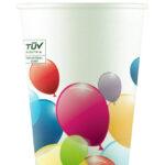 Set 8 pahare din carton, compostabile, Flying Balloons, 200 ml