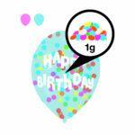 Set 6 baloane transparente 28cm, rosu/albastru Happy Birthday cu, confetti color BF