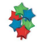 Buchet 6 baloane folie stele rosu/verde/blue, 46 cm