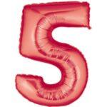 Balon folie figurina rosie cifra 5