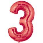 Balon folie figurina rosie cifra 3