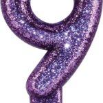 Lumanare cifra 9 glitter mov