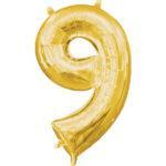 Mini balon folie cifra 9 auriu 35 cm