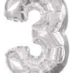 Balon mini folie cifra 3 argintiu 35 cm