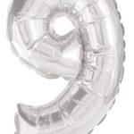 Balon mini folie cifra 9 argintiu 35 cm