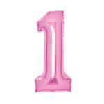 Balon folie cifra 1 roz, 35x66cm