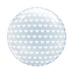 Deco balon transparent imprimat inimi albe, 25cm