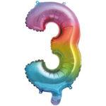 Balon folie cifra 3 curcubeu 95cm