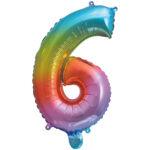 Balon folie cifra 6 curcubeu 95cm