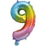 Balon folie cifra 9 curcubeu 95cm