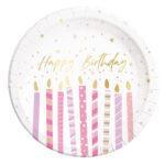 Set 8 farfurii carton 23 cm Happy Birthday candles