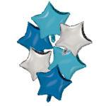 Buchet 6 baloane folie stele silver/bleu/blue, 46 cm