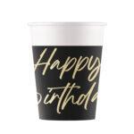 Set 8 pahare carton 200ml Elegant Happy Birthday