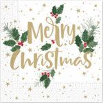 Set 20 servetele Crăciun Merry Christmas, 33x33cm.
