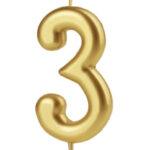 Lumanare party aurie cifra 3, 4.5cm