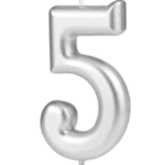 Lumanare party argintie cifra 5, 4.5cm