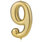 Lumanare party aurie cifra 9, 4.5cm