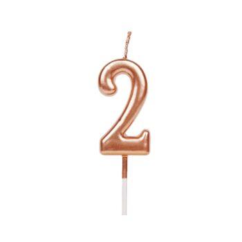 Lumanare party roz gold cifra 2, 4.5cm