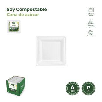 Set 6 farfurii compostabile 17x17cm