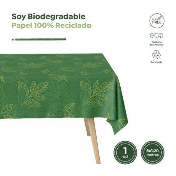 Fata de masa din hartie, verde, imprimeu floral, 1.2 x 5 m