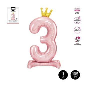 Balon folie roz Coronita, cifra 3, 105 cm
