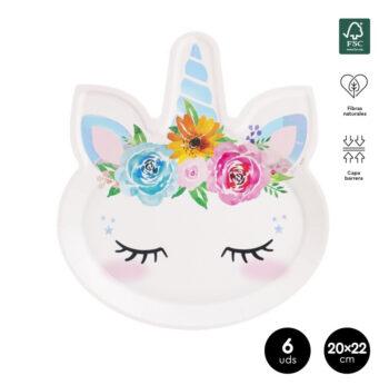 Set 6 farfurii carton 20x22cm forma Unicorn