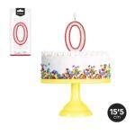 Lumanare party cifra 0 alb/rosu, 15,5cm