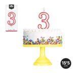 Lumanare party cifra 3 alb/rosu, 15,5cm