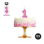 Lumanare party metalizata cifra 1 roz, 8.5cm