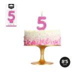 Lumanare party metalizata cifra 5 roz, 8.5cm