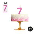 Lumanare party metalizata cifra 7 roz, 8.5cm