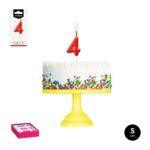 Lumanare party cifra 4 rosie, 5cm