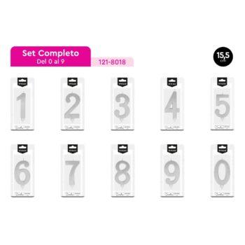 Set complet lumanari party argintii, 0 - 9, 15.5cm